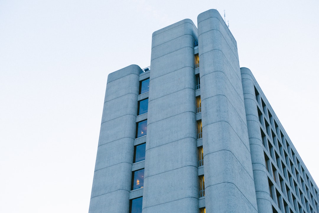 mans eyeview of multi-storey building